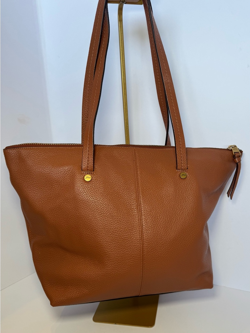 J.Crew Devon Leather Zip-Top Tote Bag – English Saddle / Cognac Brown